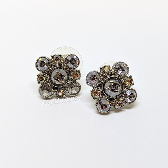 CHANEL Cluster Argyle Champagne Diamond Square Pierced Earrings - Picture 7 of 14